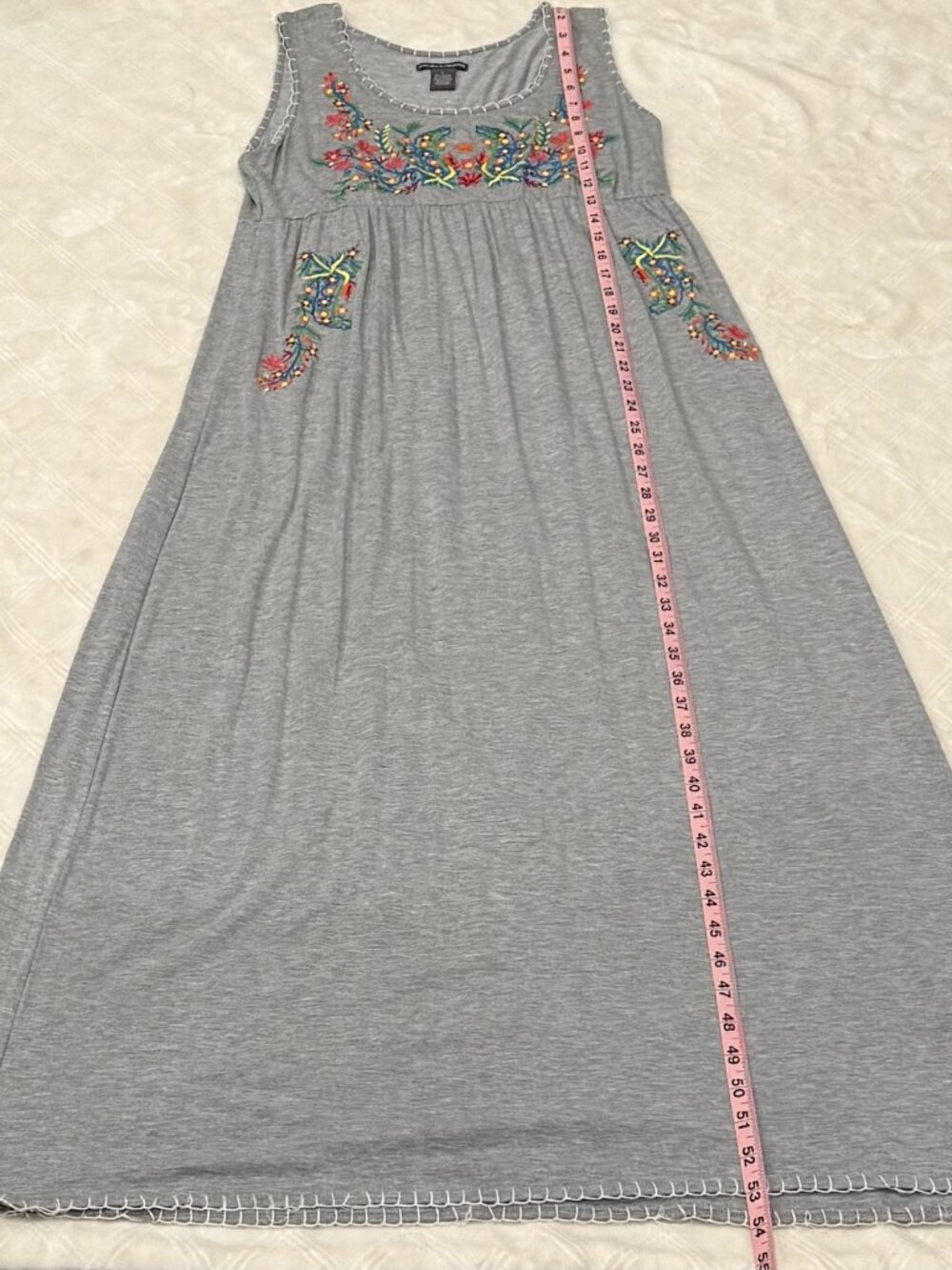 GREY EMBROIDERED MAXI DRESS
